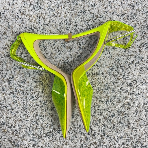 Stuart Weitzman Heel Women 7 Glam 100 Strap Pump Neon Yellow Rhinestone Shoe - Picture 2 of 6